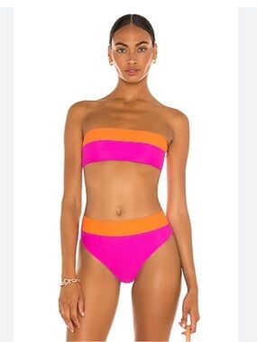 LPA Colorblock Bandeau Bikini Top in Hot Pink & Bright Orange